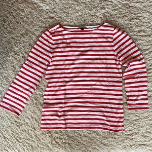 J. Crew Women's Boat Neck Long Sleeve Red Stripe Top - Small